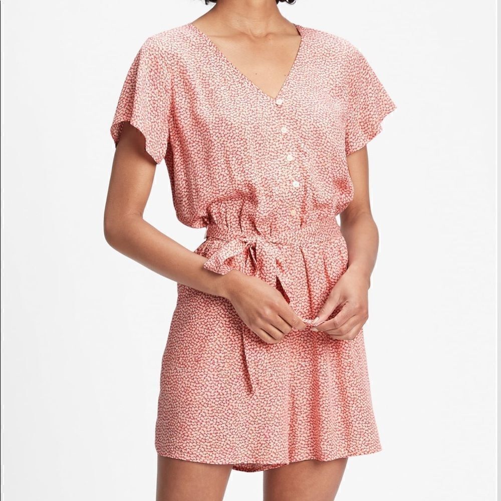 Gap Factory Pink Floral Tie Waist Romper